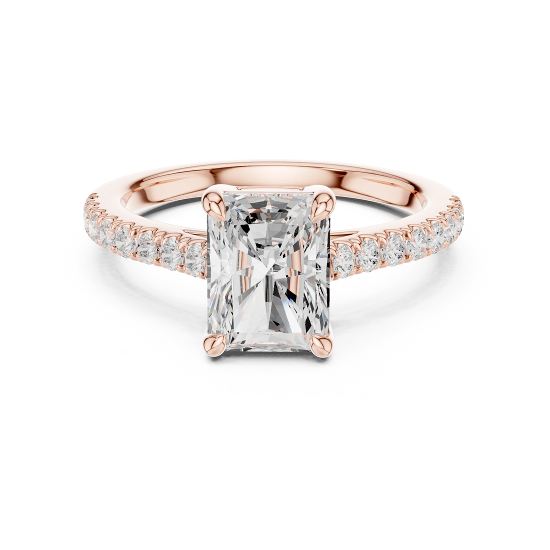 Radiant Cut Diamond Pave Band Engagement Ring