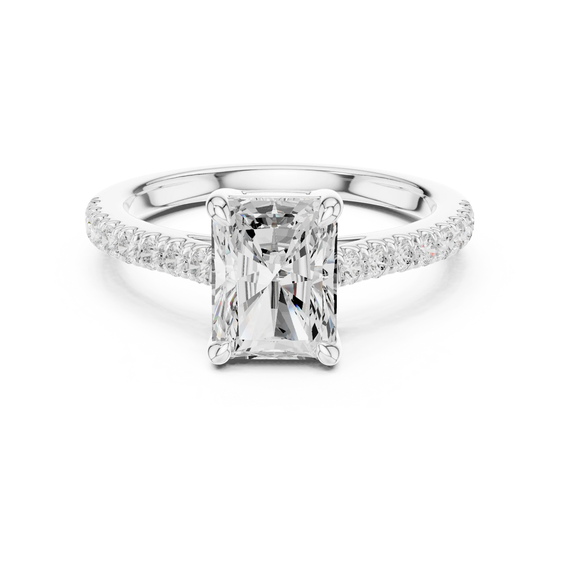Radiant Cut Diamond Pave Band Engagement Ring