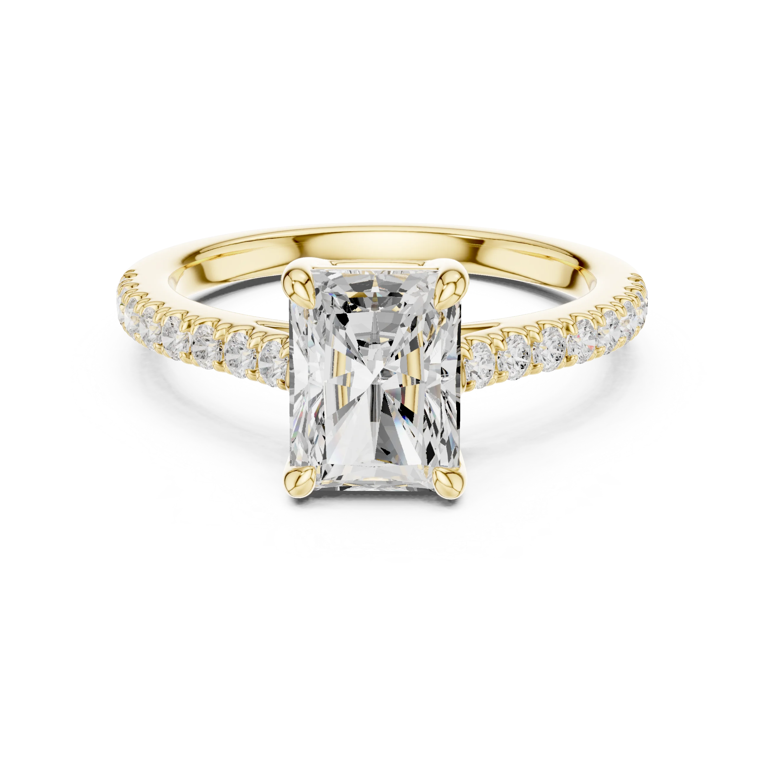 Radiant Cut Diamond Pave Band Engagement Ring