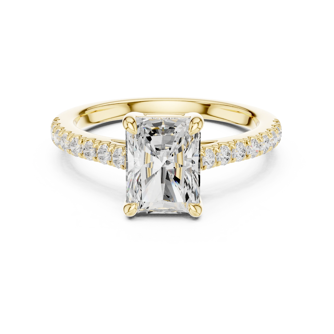 Radiant Cut Diamond Pave Band Engagement Ring