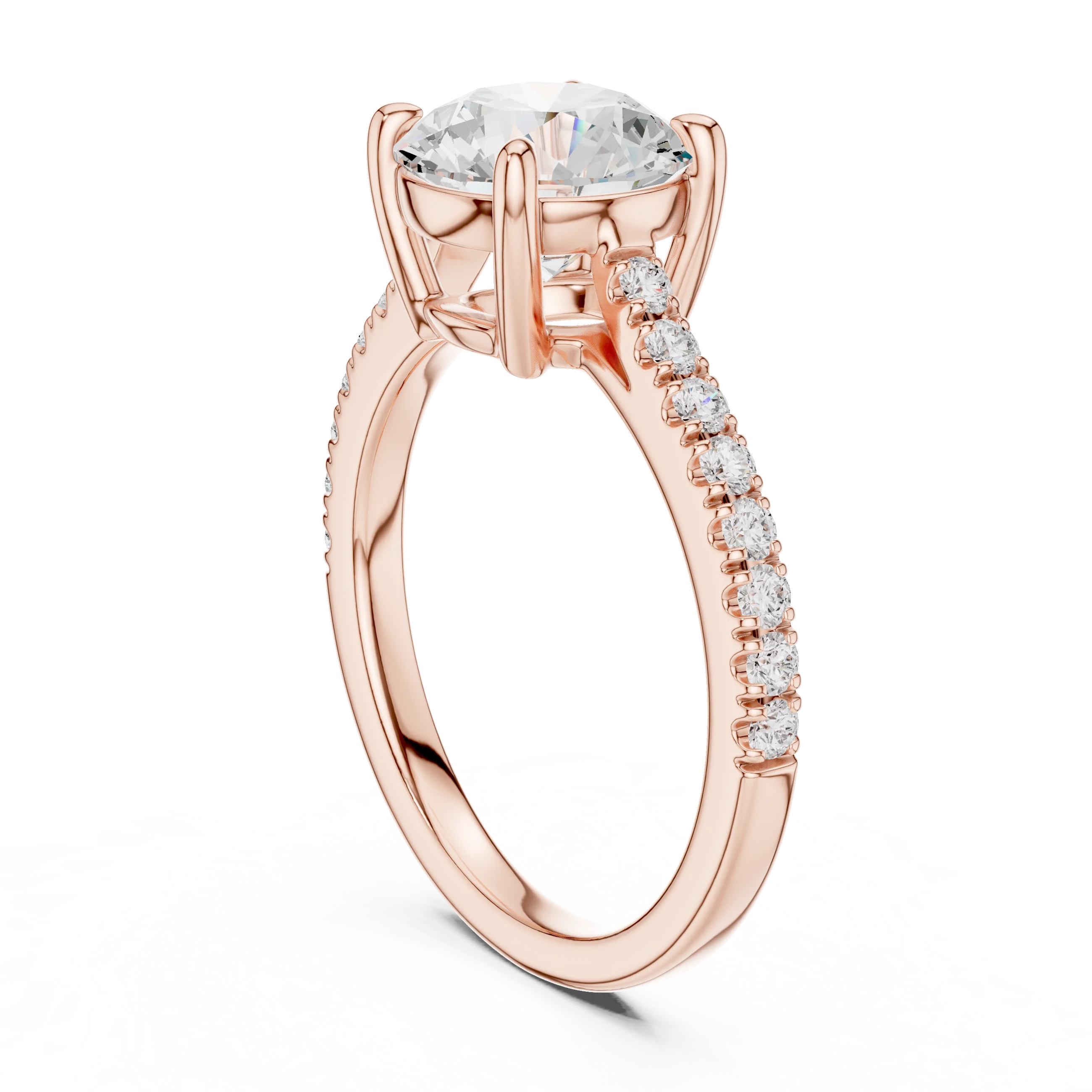 Round Cut Diamond Pave Band Engagement Ring