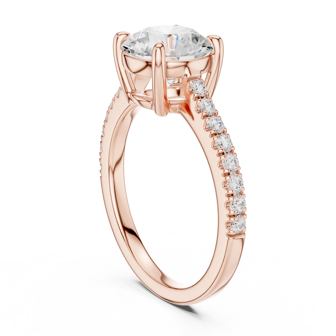 Round Cut Diamond Pave Band Engagement Ring