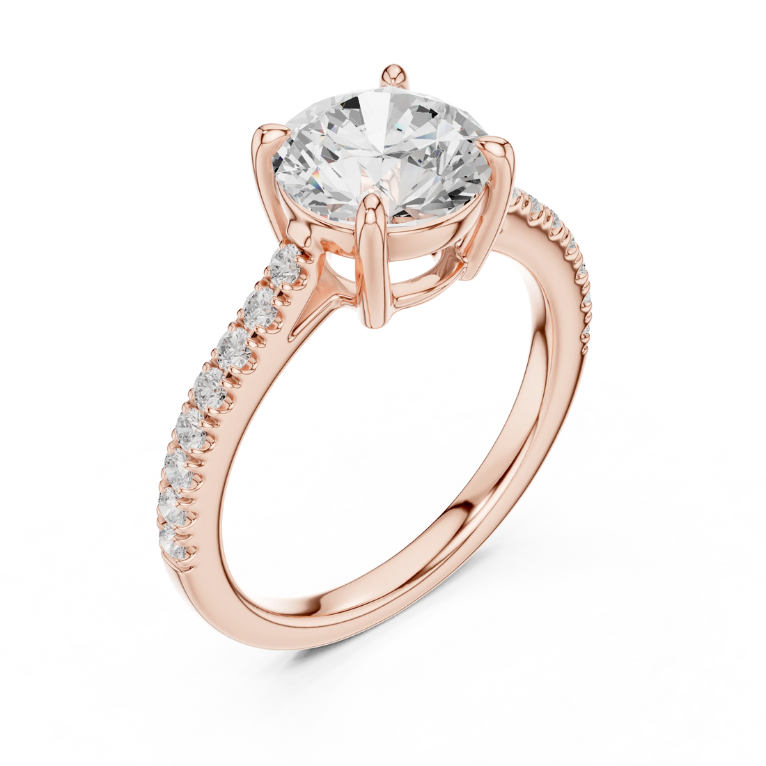 Round Cut Diamond Pave Band Engagement Ring