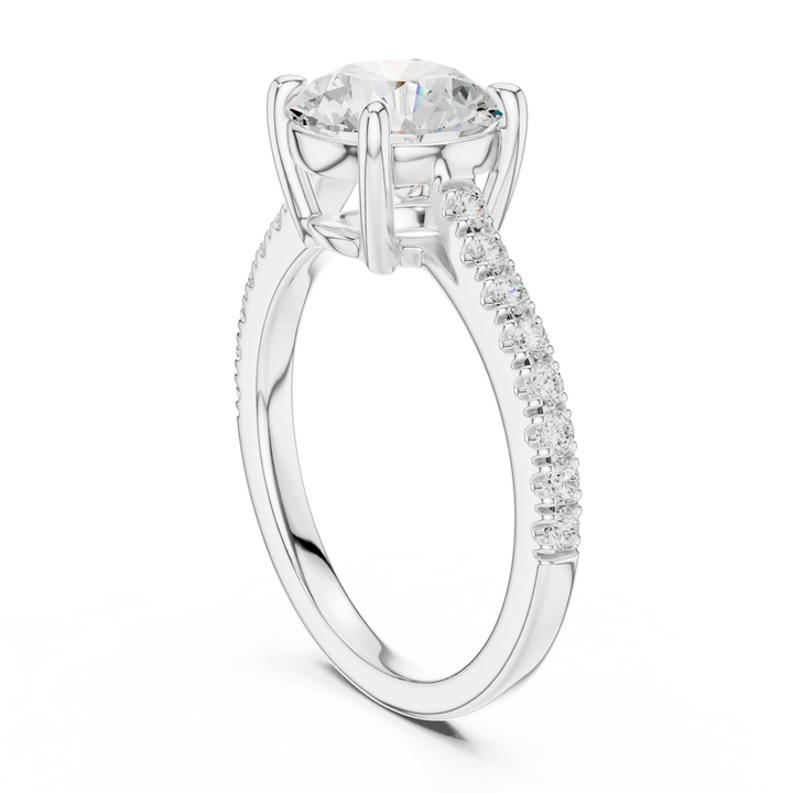 Round Cut Diamond Pave Band Engagement Ring