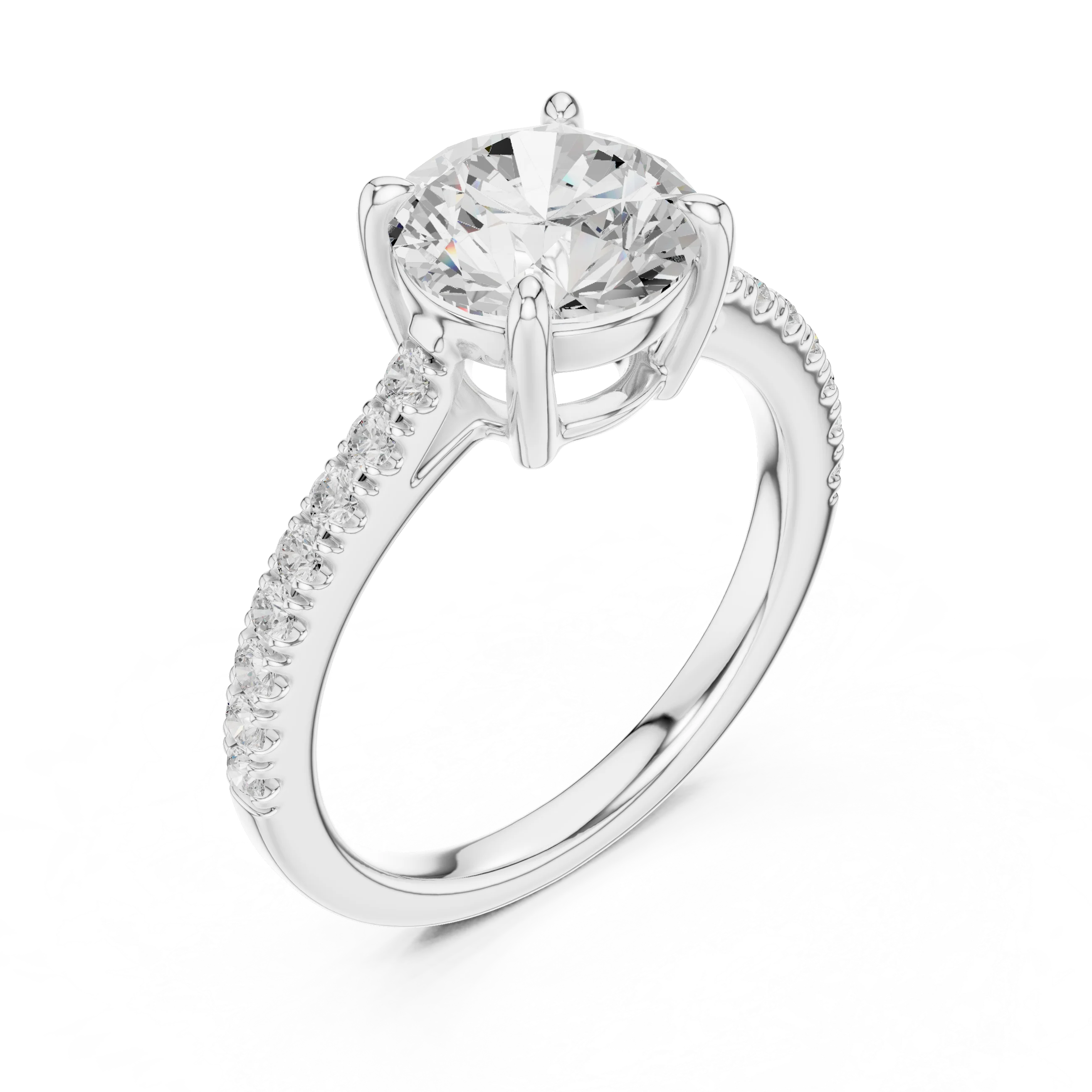 Round Cut Diamond Pave Band Engagement Ring