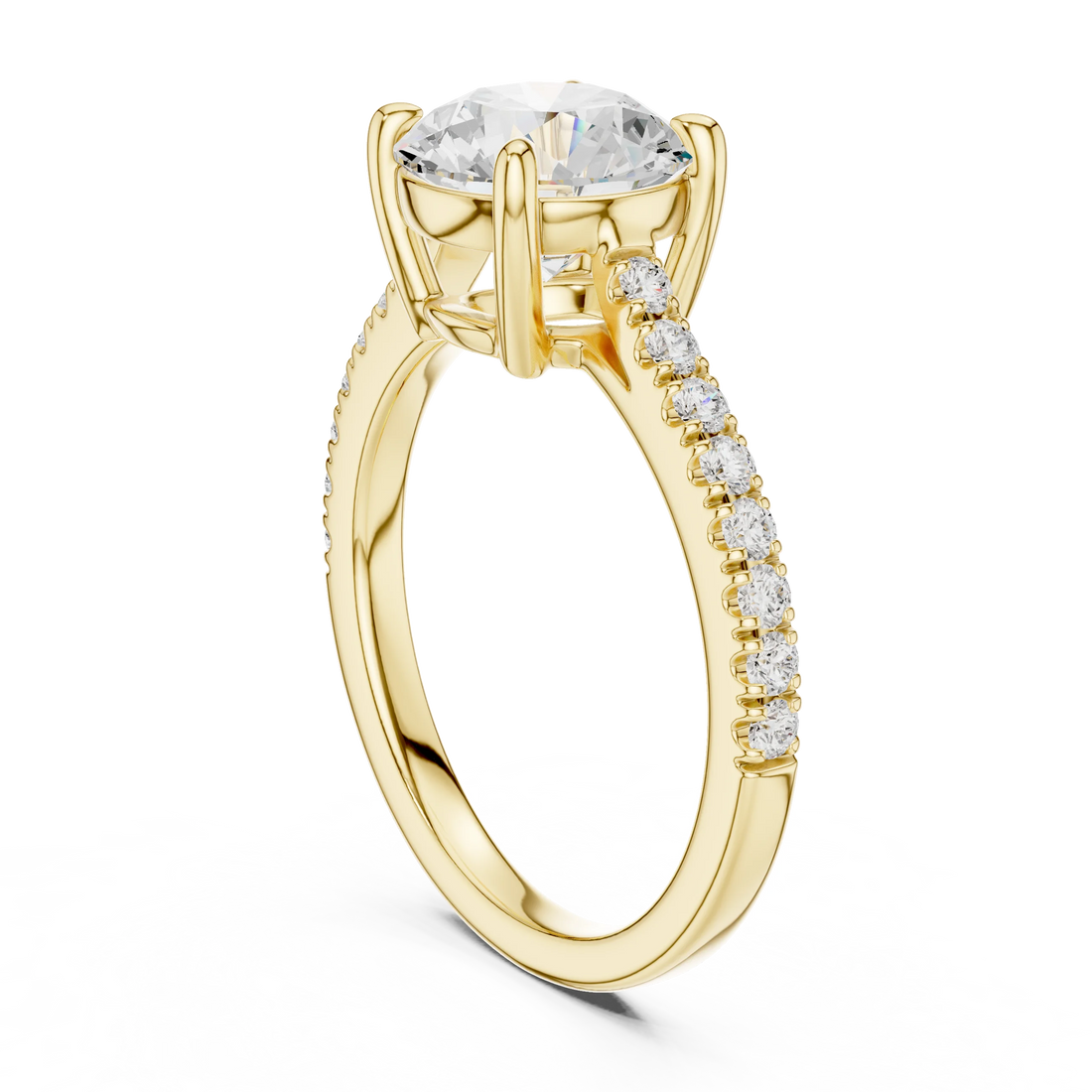 Round Cut Diamond Pave Band Engagement Ring