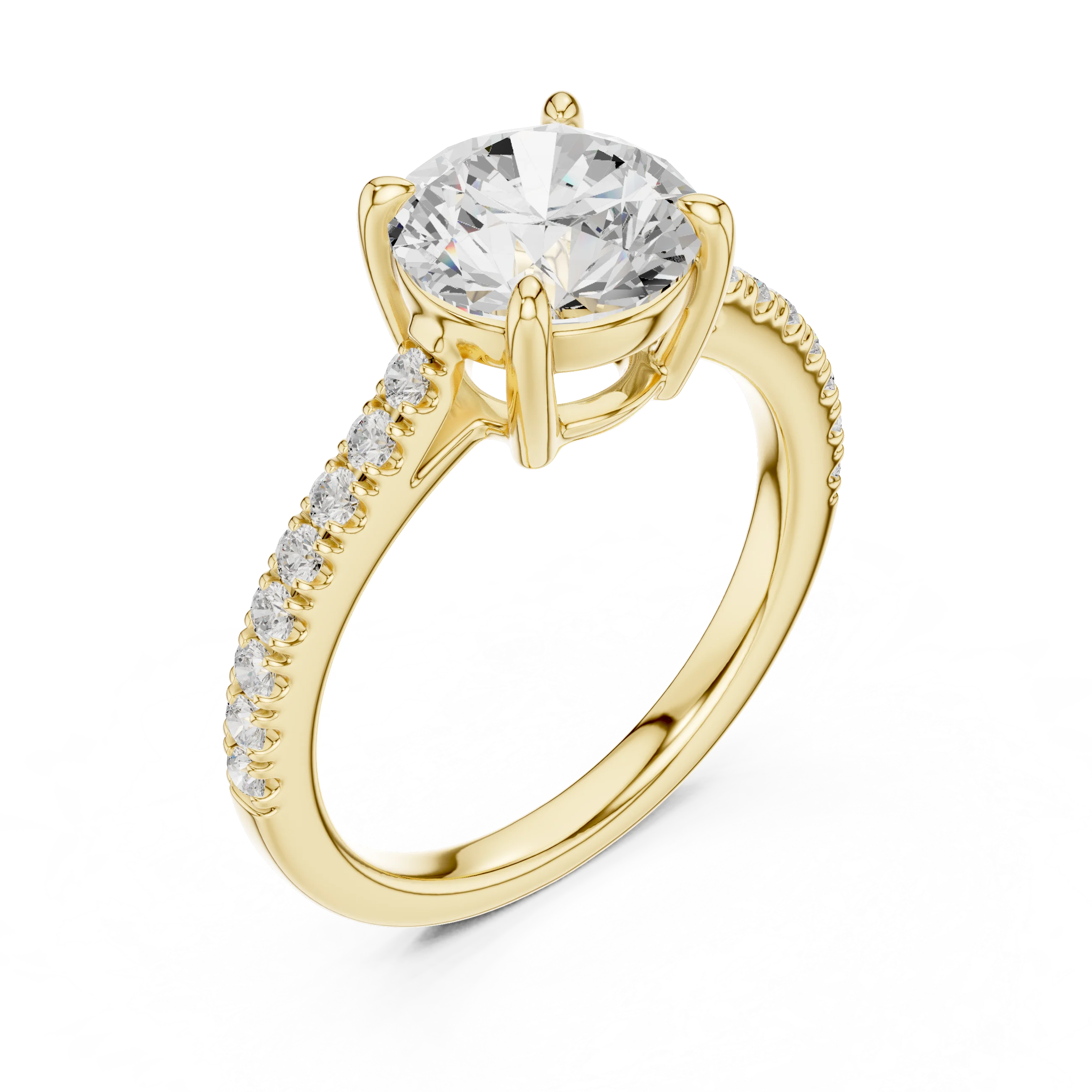 Round Cut Diamond Pave Band Engagement Ring