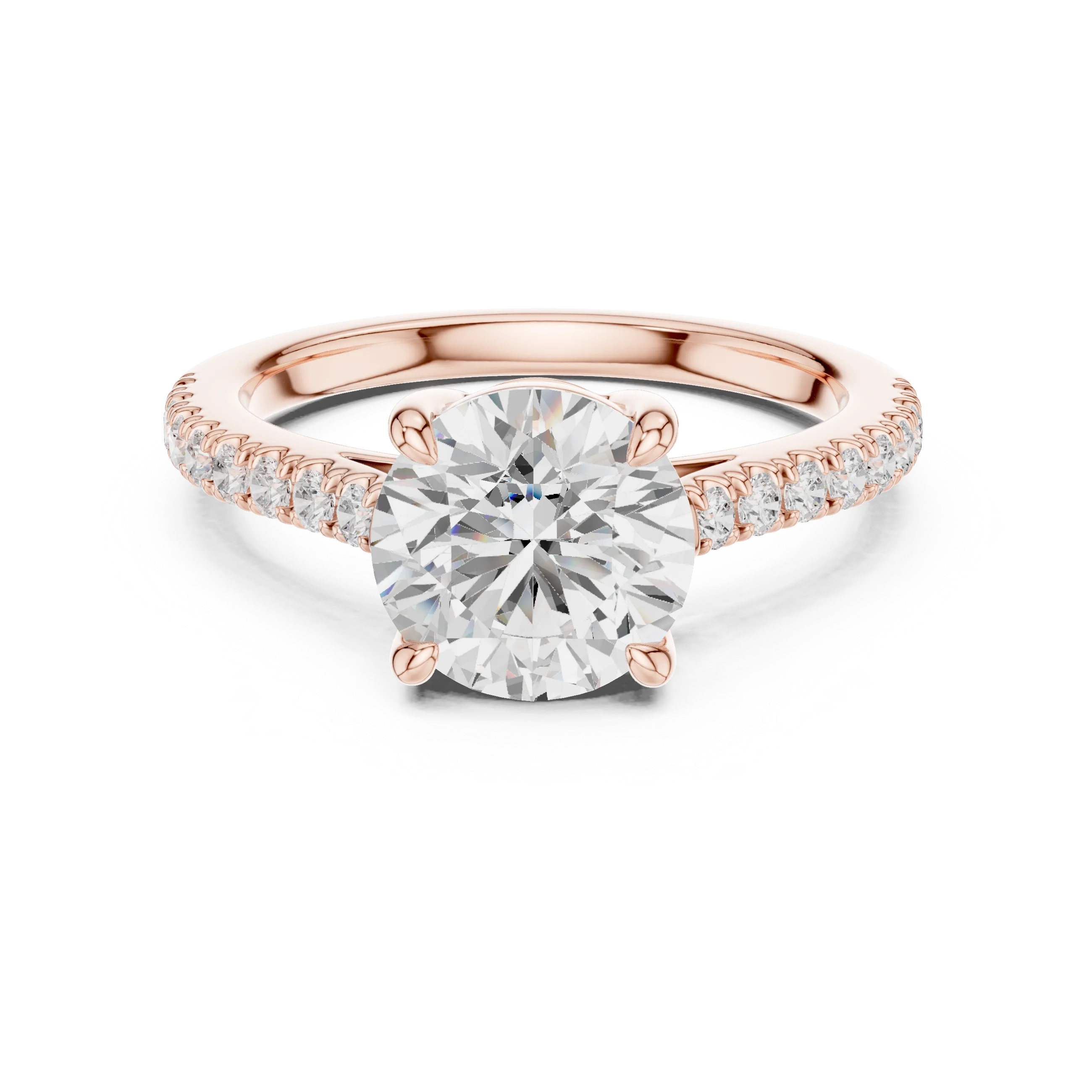 Round Cut Diamond Pave Band Engagement Ring