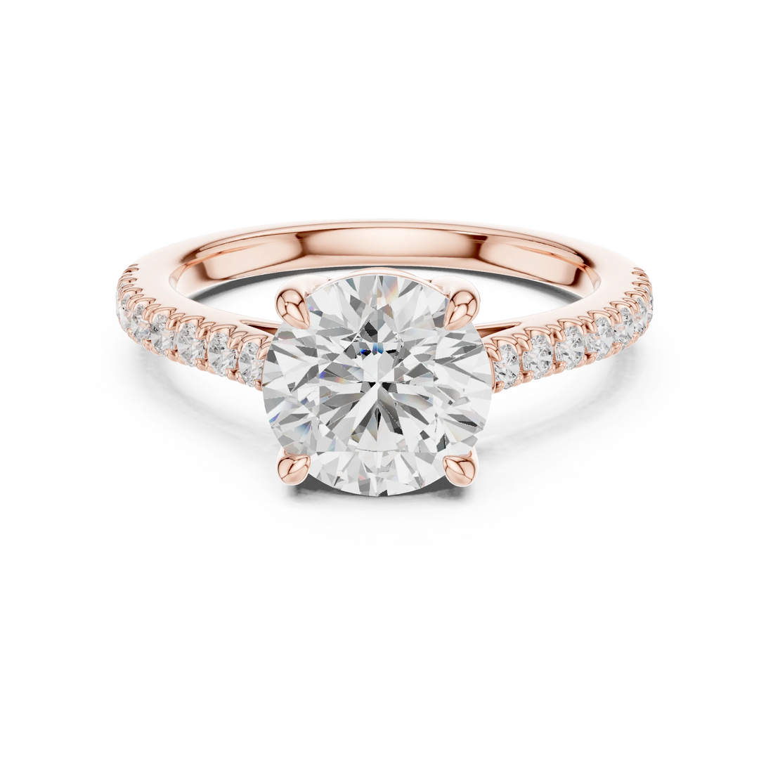 Round Cut Diamond Pave Band Engagement Ring