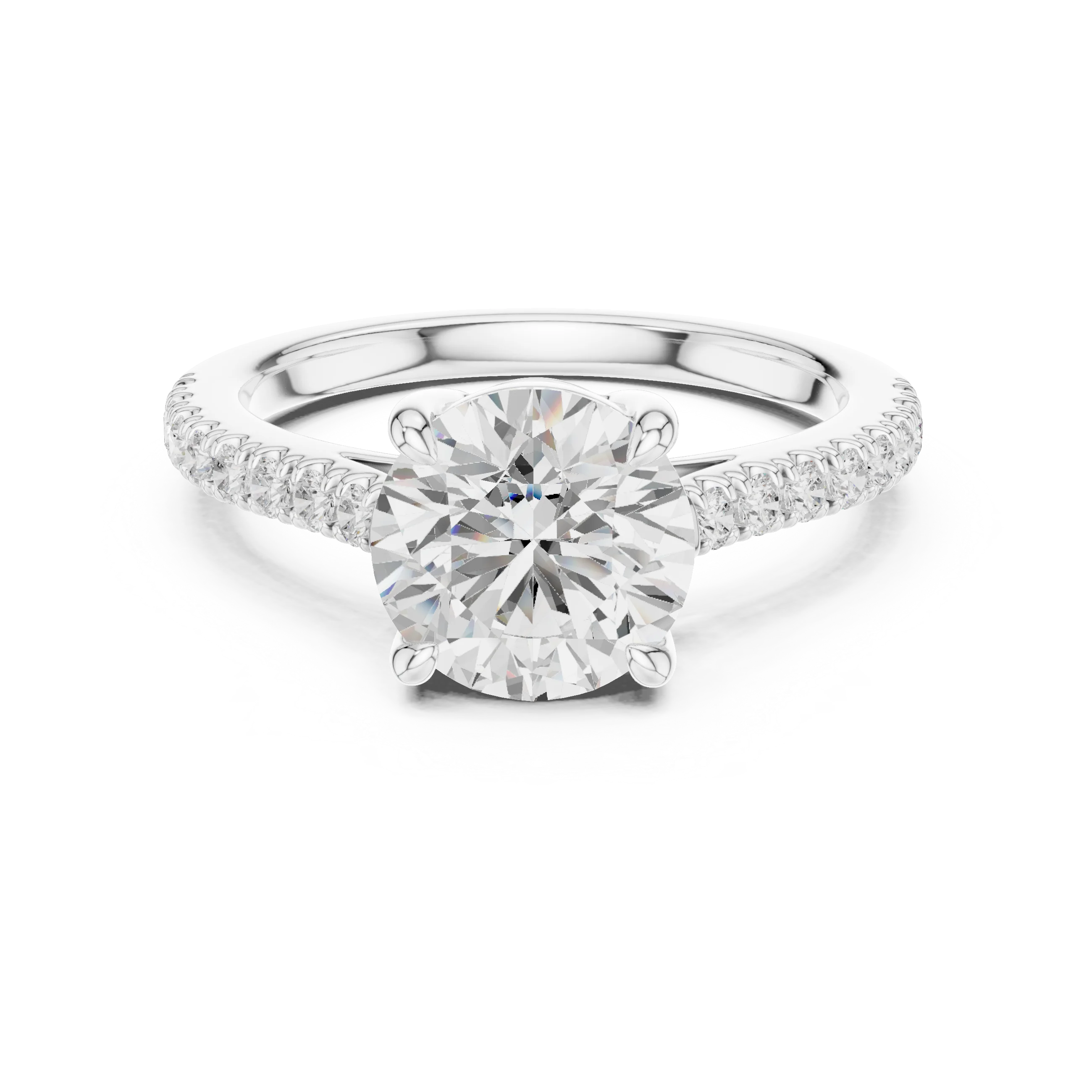 Round Cut Diamond Pave Band Engagement Ring