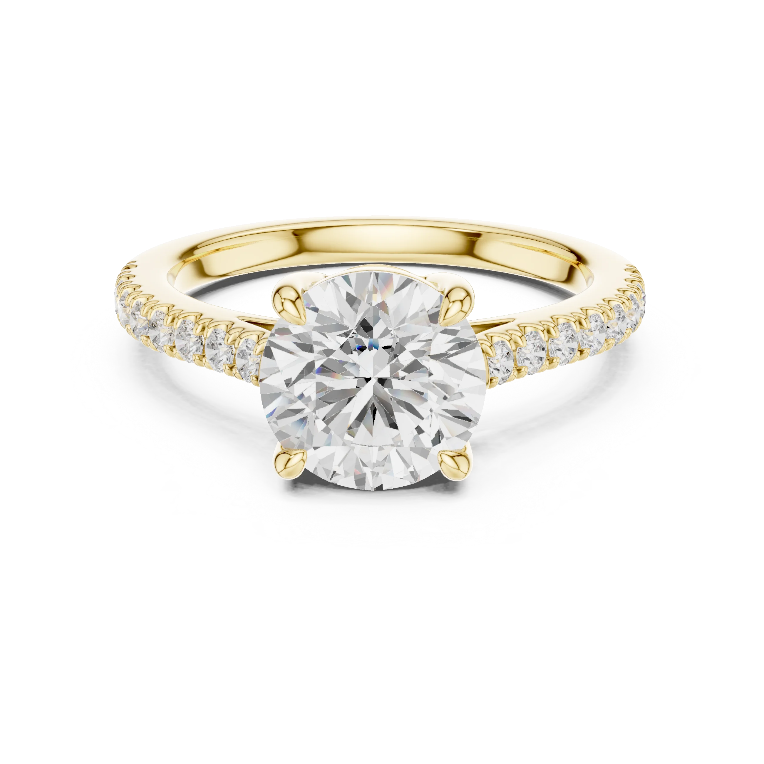 Round Cut Diamond Pave Band Engagement Ring