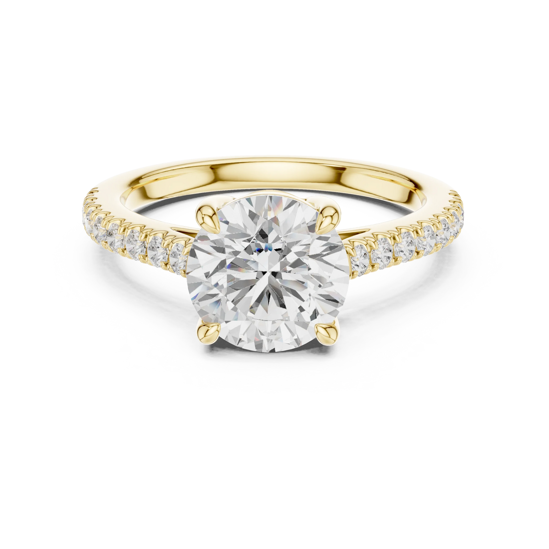 Round Cut Diamond Pave Band Engagement Ring