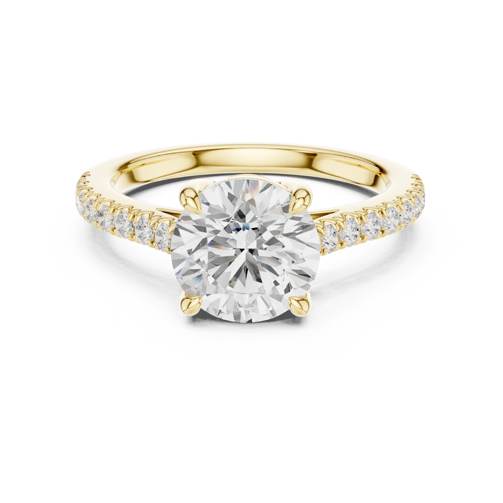 Round Cut Diamond Pave Band Engagement Ring