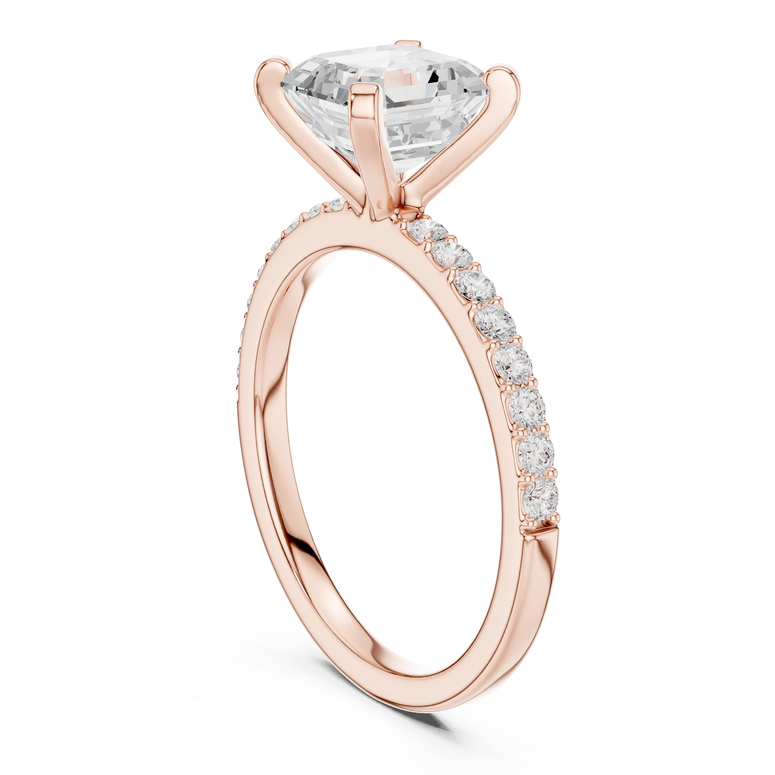 Asscher Cut Diamond Pave Band Solitaire Engagement Ring