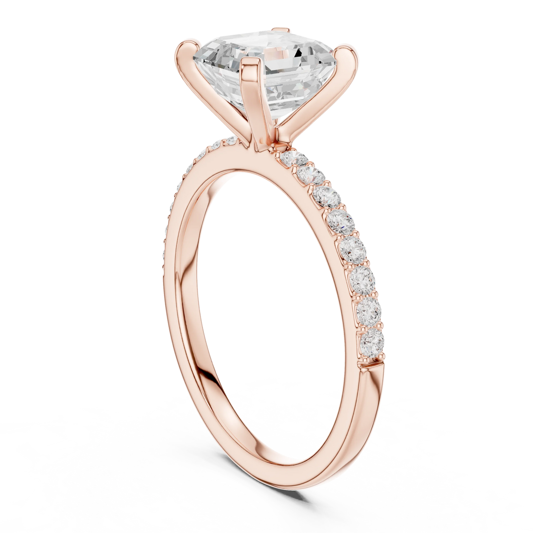 Asscher Cut Diamond Pave Band Solitaire Engagement Ring