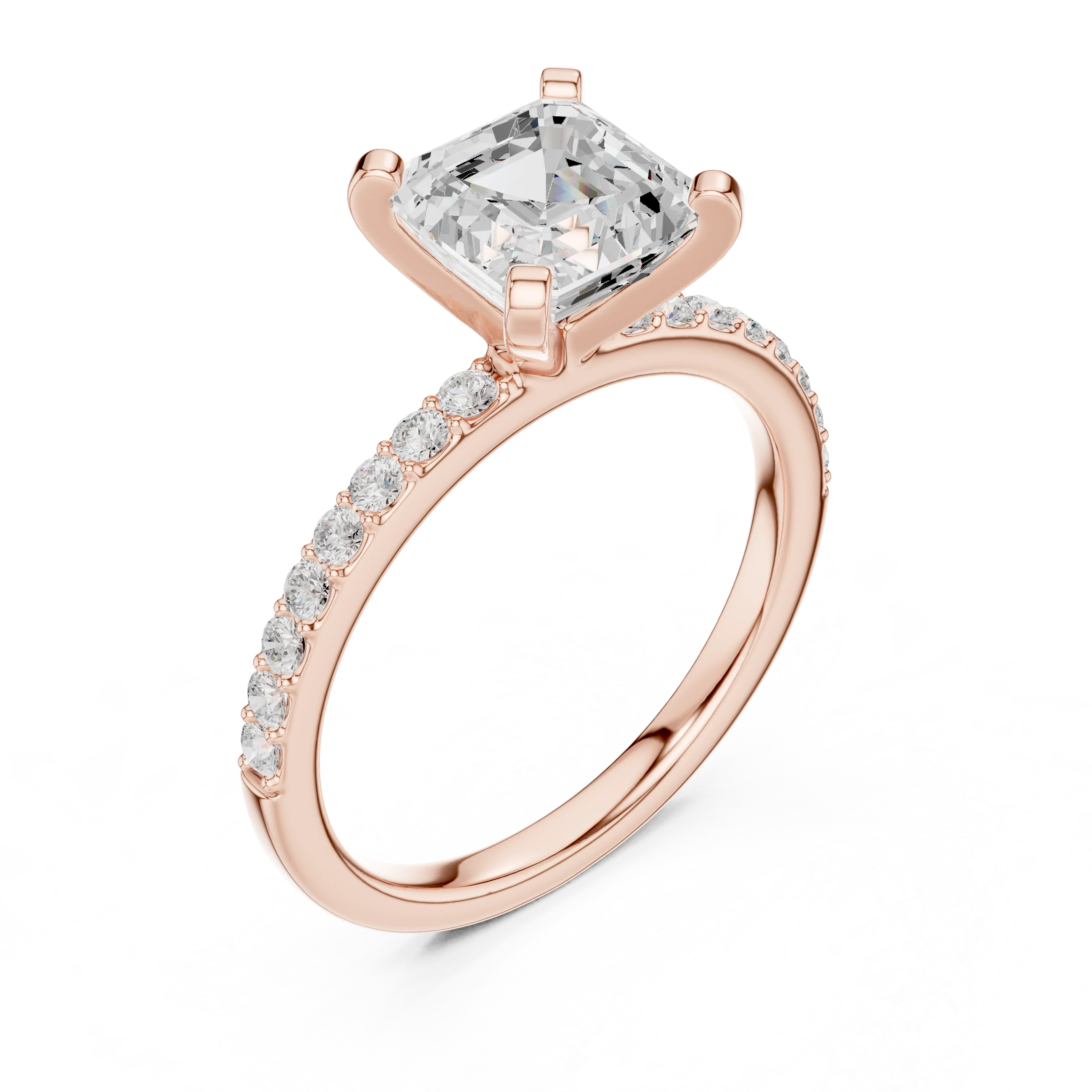 Asscher Cut Diamond Pave Band Solitaire Engagement Ring