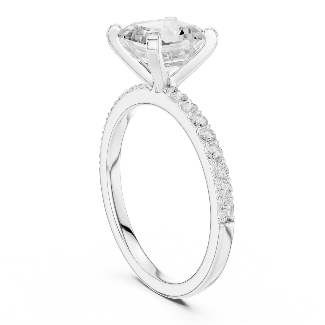 Asscher Cut Diamond Pave Band Solitaire Engagement Ring
