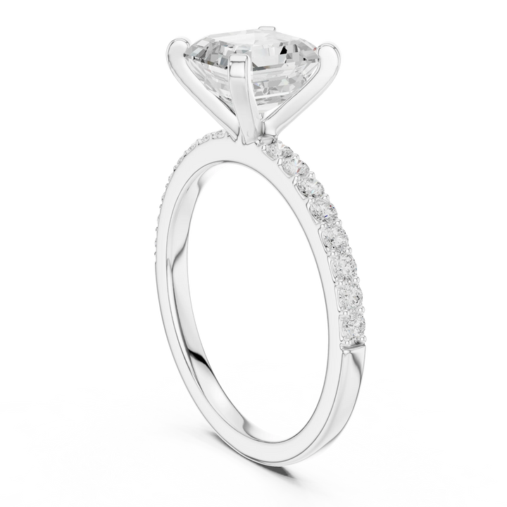 Asscher Cut Diamond Pave Band Solitaire Engagement Ring