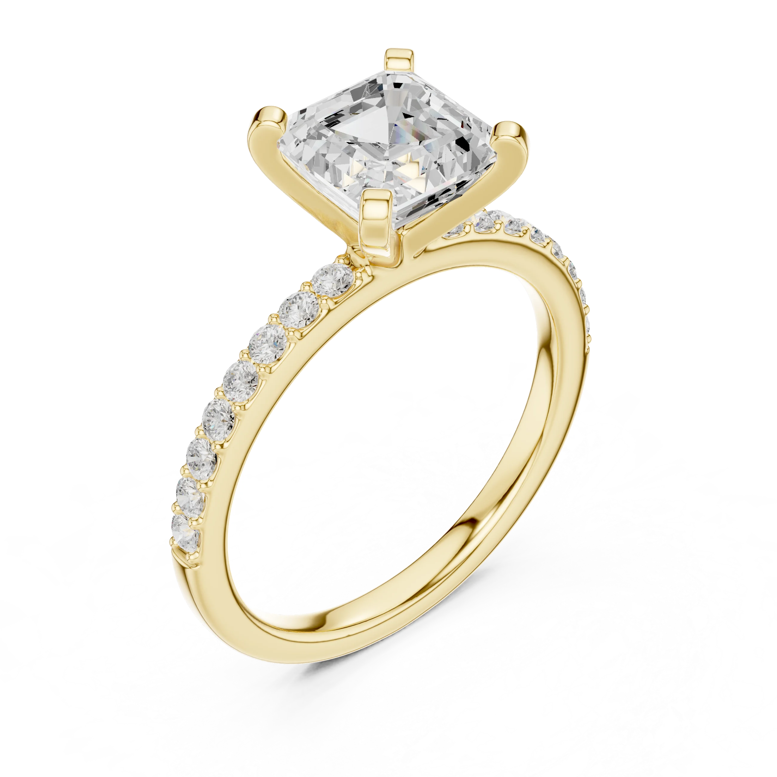Asscher Cut Diamond Pave Band Solitaire Engagement Ring