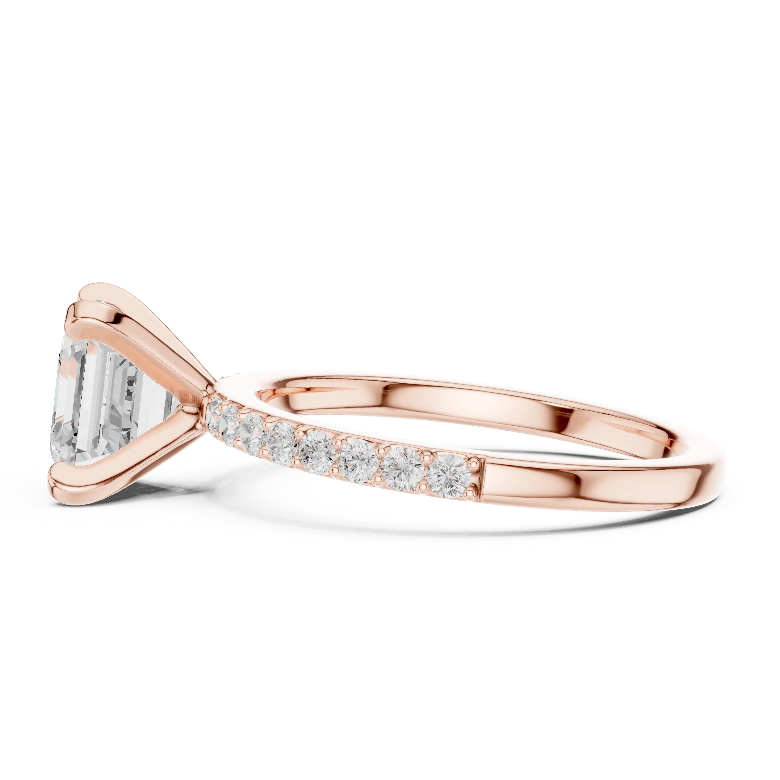 Asscher Cut Diamond Pave Band Solitaire Engagement Ring