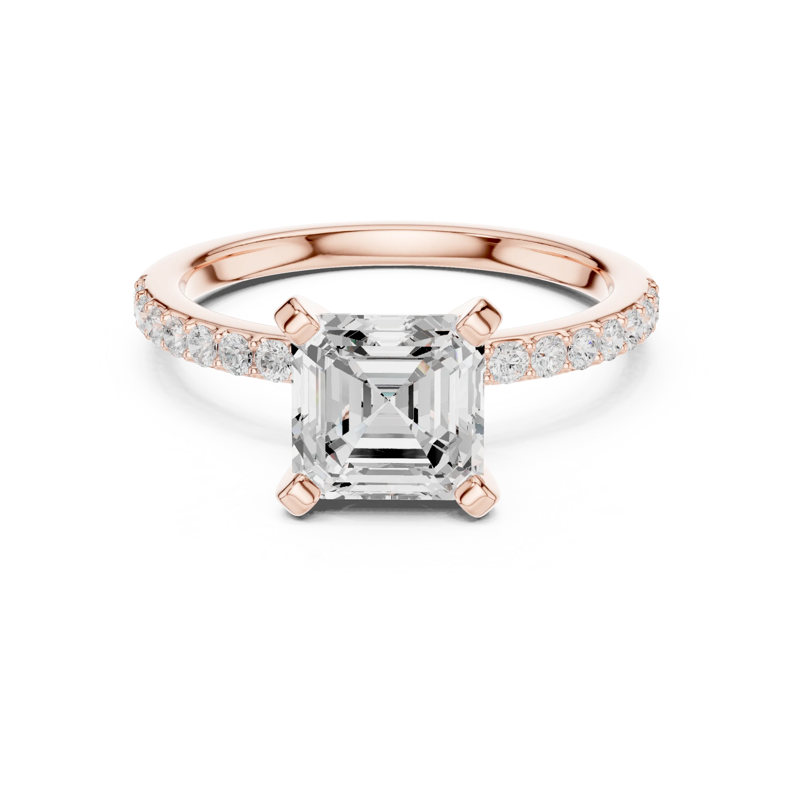 Asscher Cut Diamond Pave Band Solitaire Engagement Ring