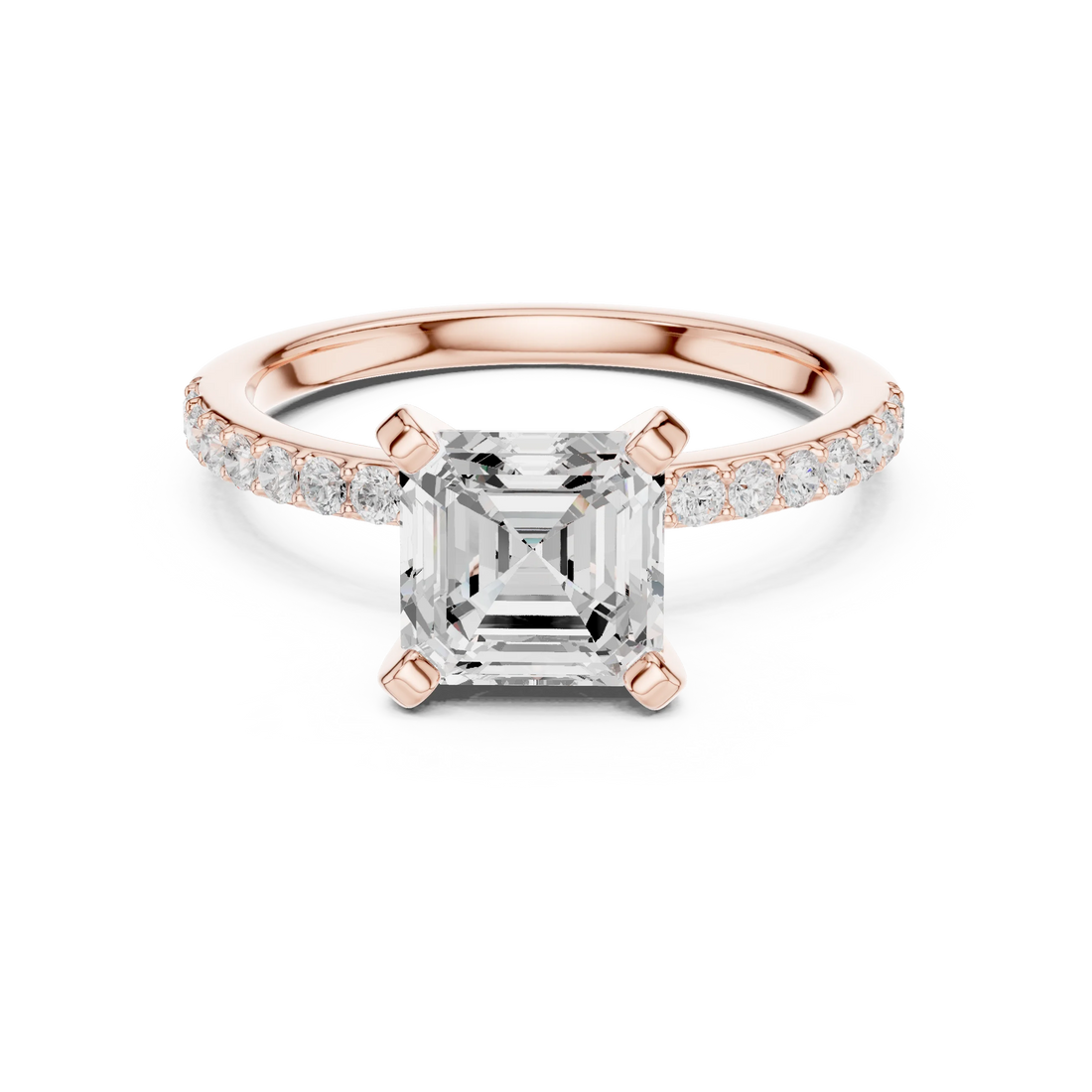 Asscher Cut Diamond Pave Band Solitaire Engagement Ring