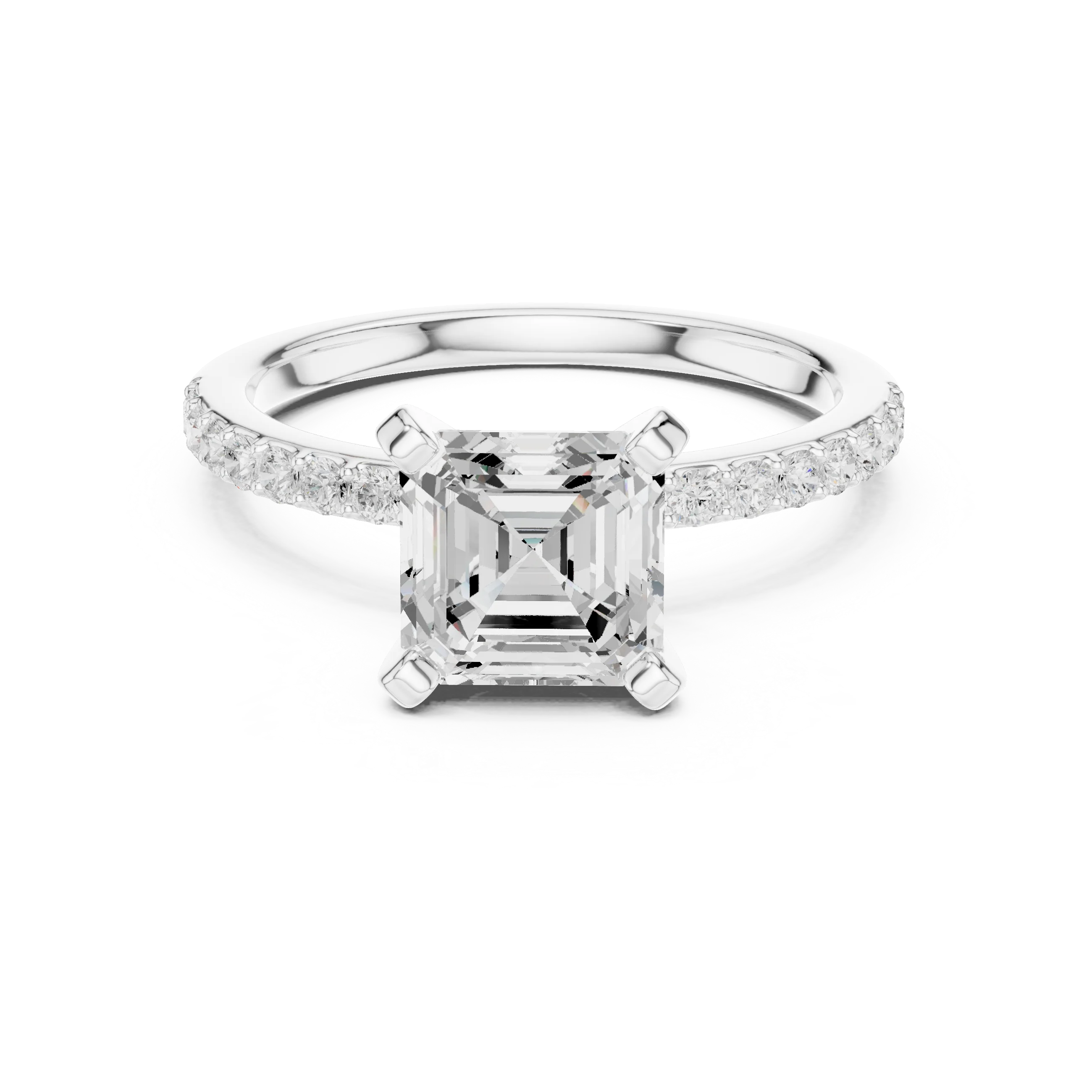 Asscher Cut Diamond Pave Band Solitaire Engagement Ring