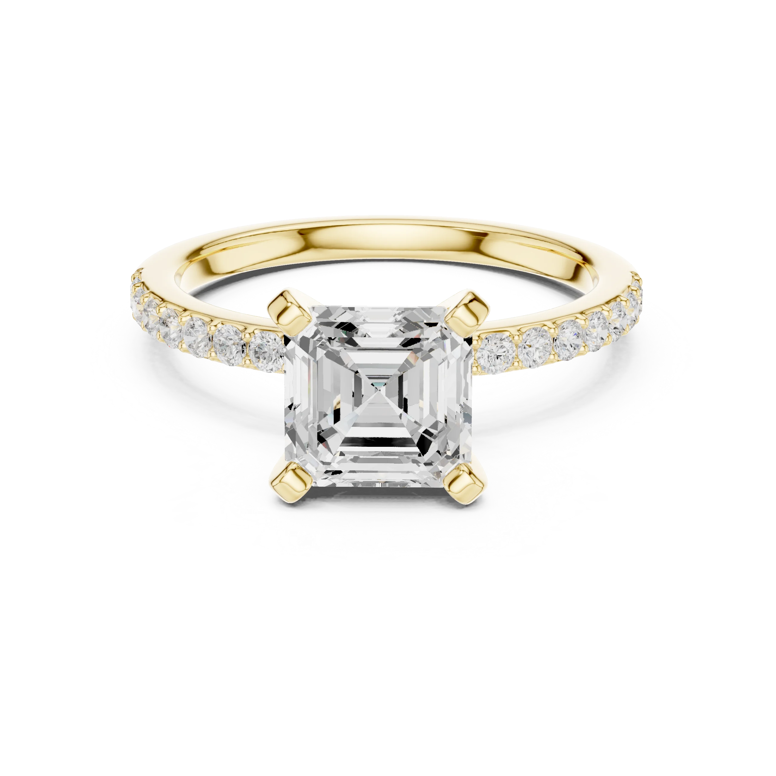 Asscher Cut Diamond Pave Band Solitaire Engagement Ring