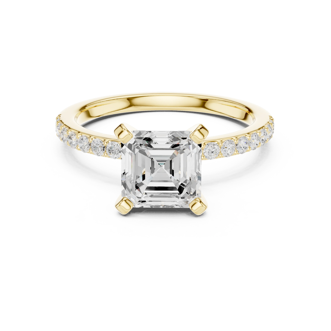Asscher Cut Diamond Pave Band Solitaire Engagement Ring