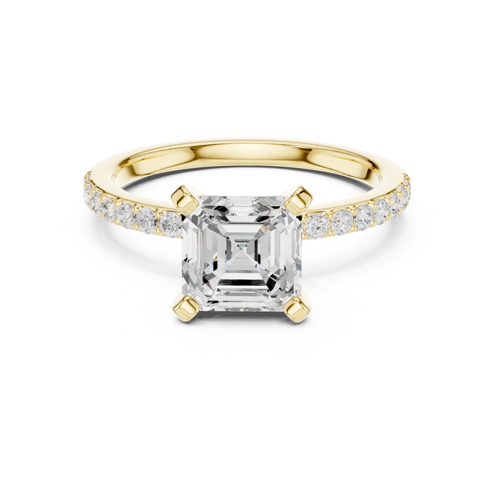 Asscher Cut Diamond Pave Band Solitaire Engagement Ring