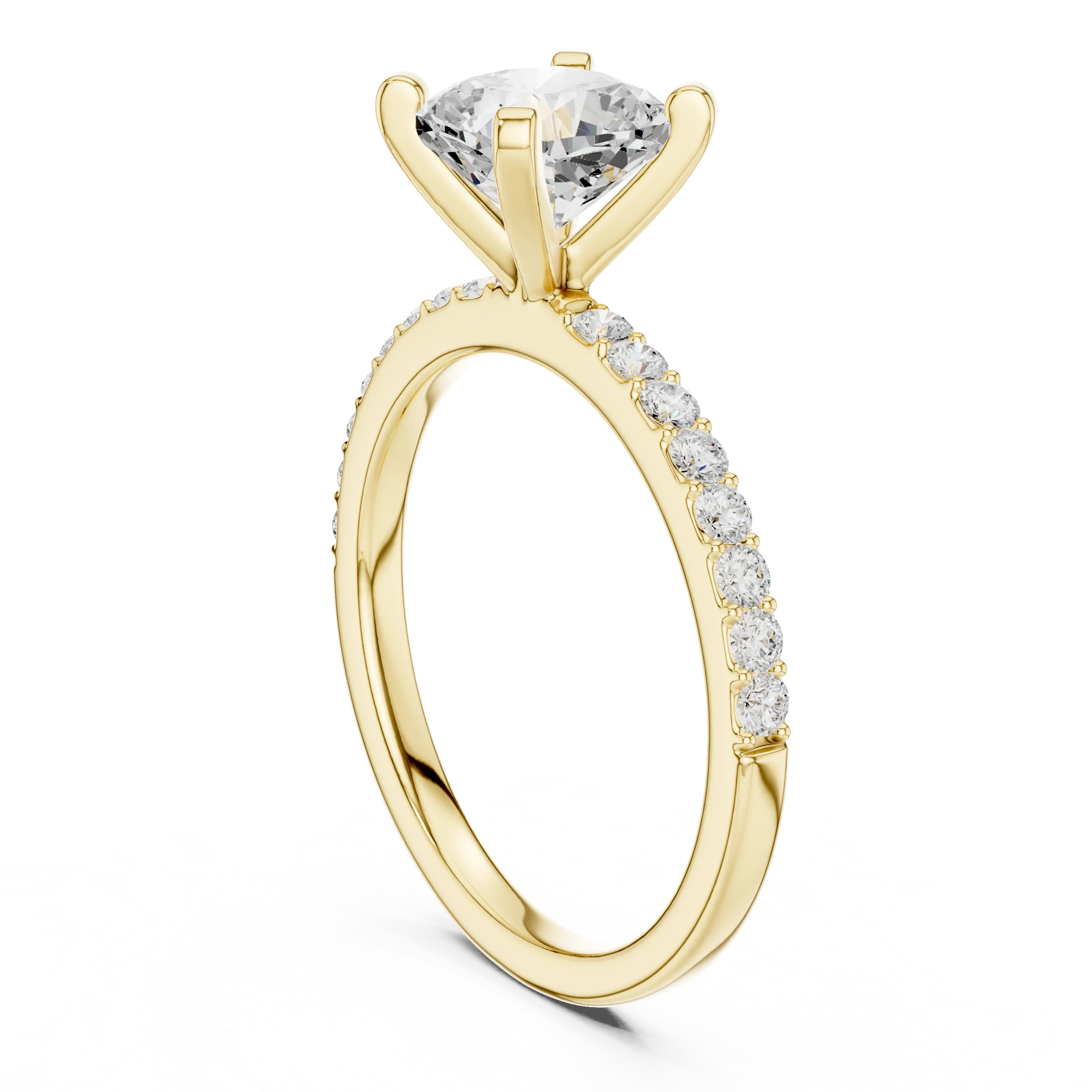 Cushion Cut Diamond Pave Band Solitaire Engagement Ring