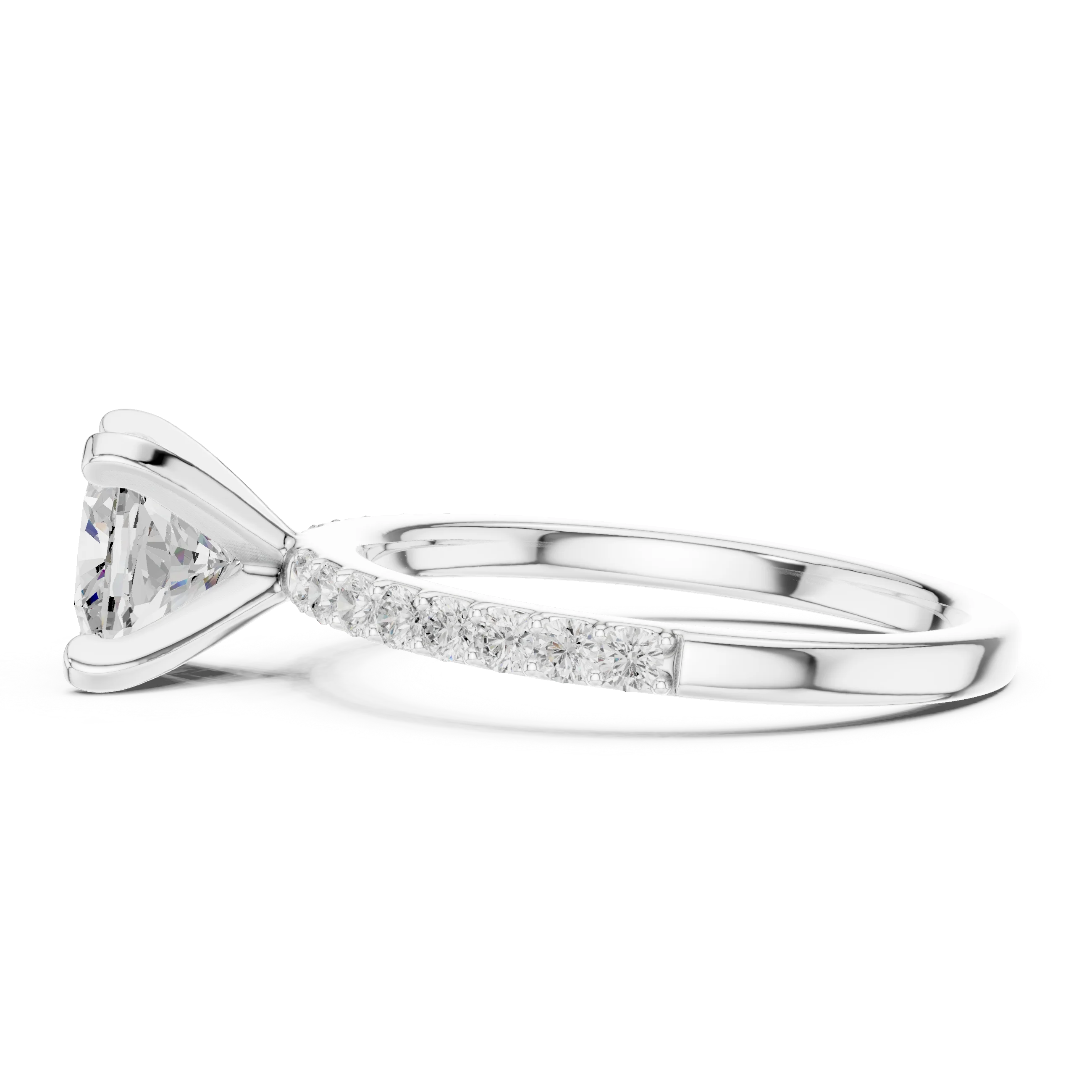 Cushion Cut Diamond Pave Band Solitaire Engagement Ring
