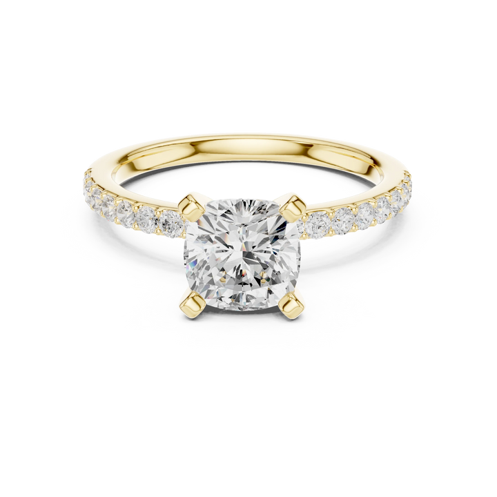 Cushion Cut Diamond Pave Band Solitaire Engagement Ring