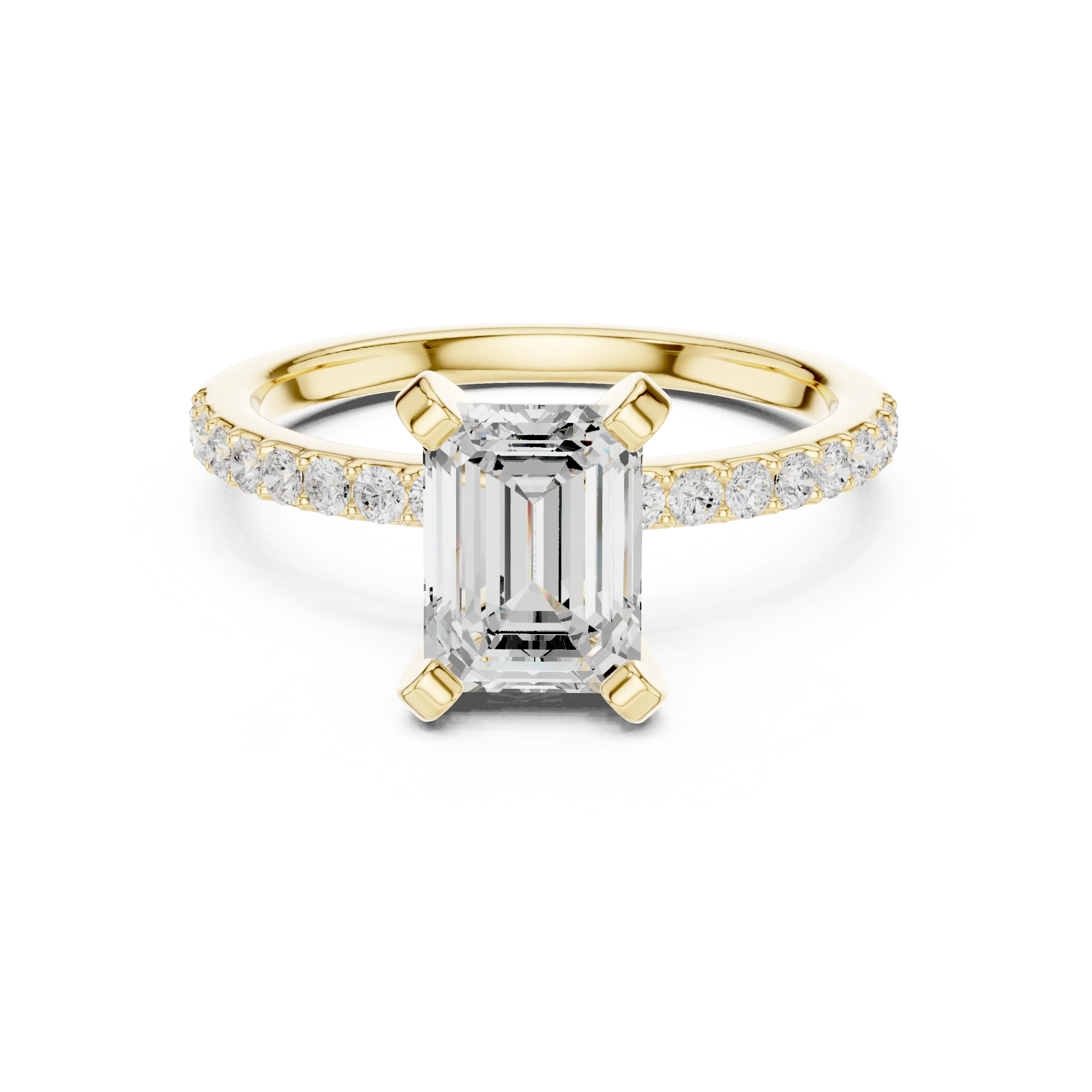 Emerald Cut Diamond Pave Band Solitaire Engagement Ring