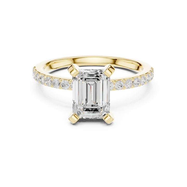 Emerald Cut Diamond Pave Band Solitaire Engagement Ring