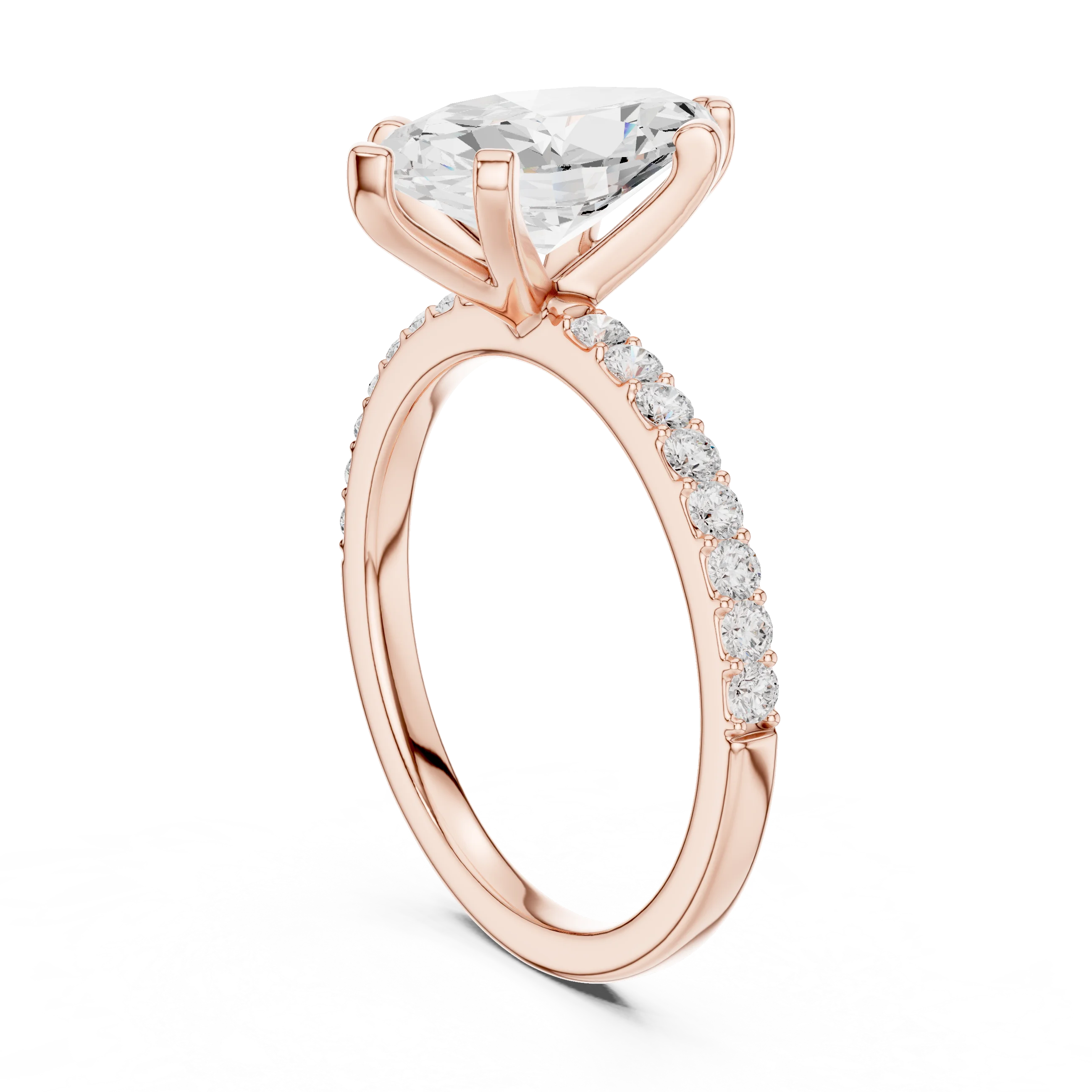 Marquise Cut Diamond Pave Band Solitaire Engagement Ring