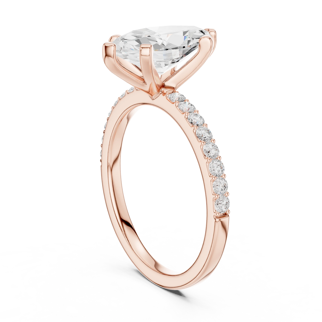 Marquise Cut Diamond Pave Band Solitaire Engagement Ring