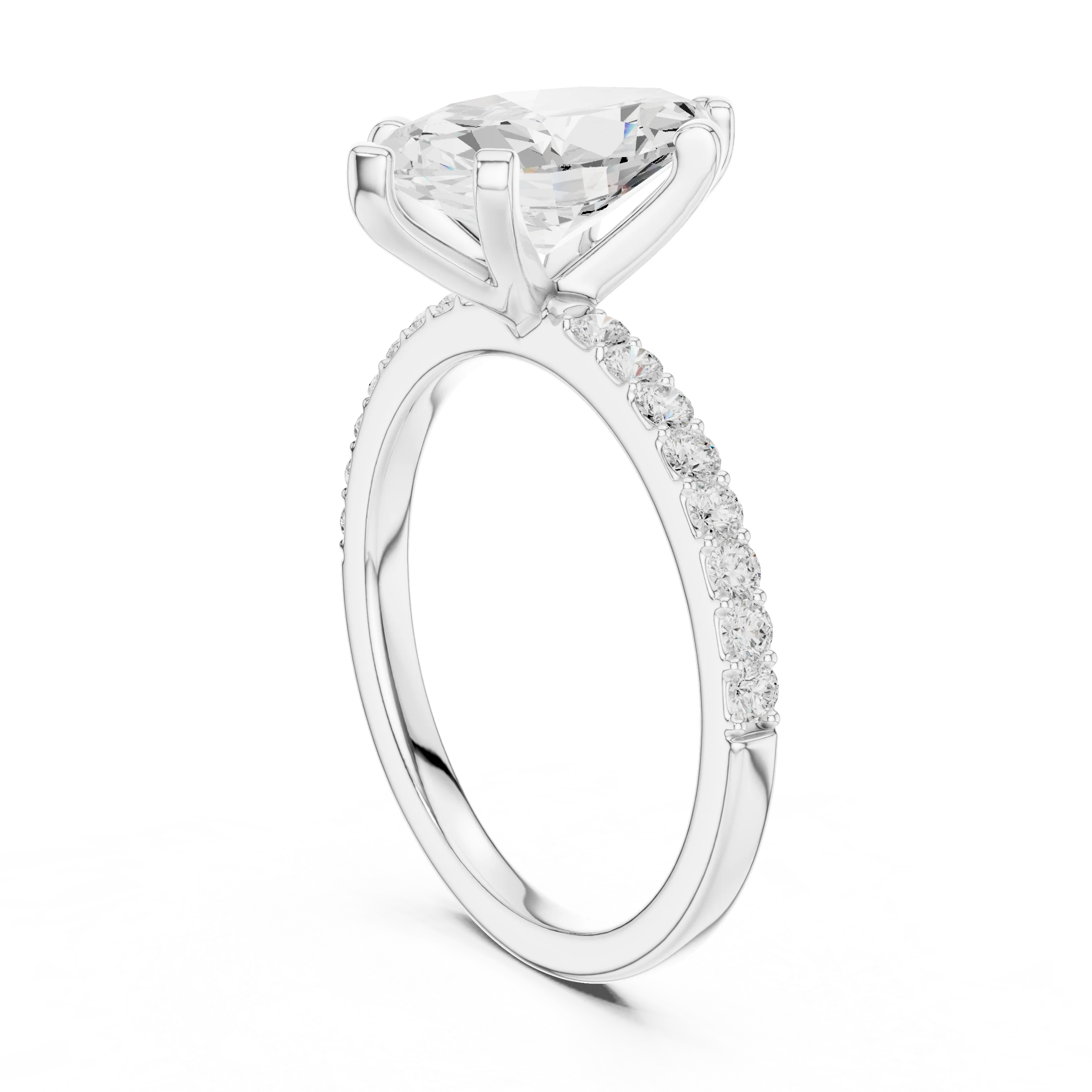 Marquise Cut Diamond Pave Band Solitaire Engagement Ring