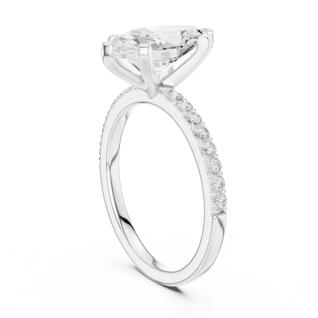 Marquise Cut Diamond Pave Band Solitaire Engagement Ring