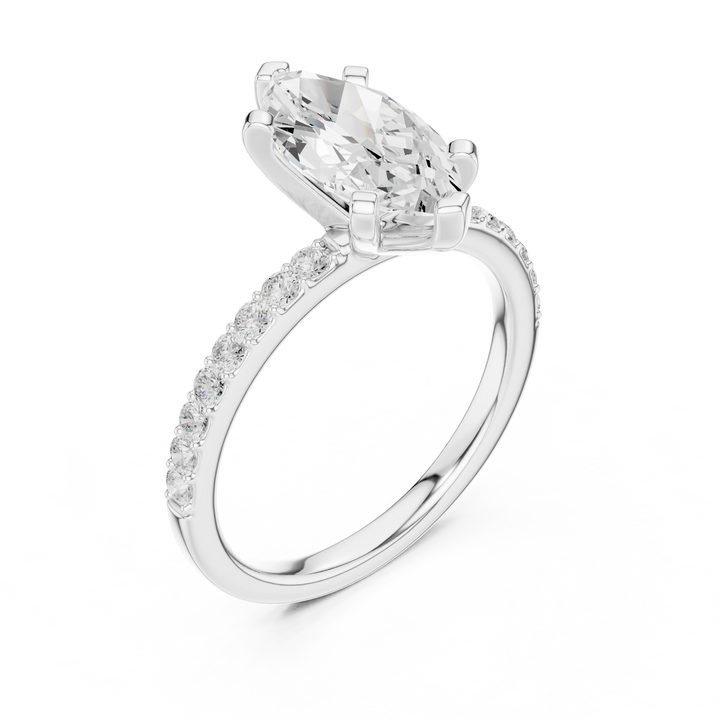 Marquise Cut Diamond Pave Band Solitaire Engagement Ring
