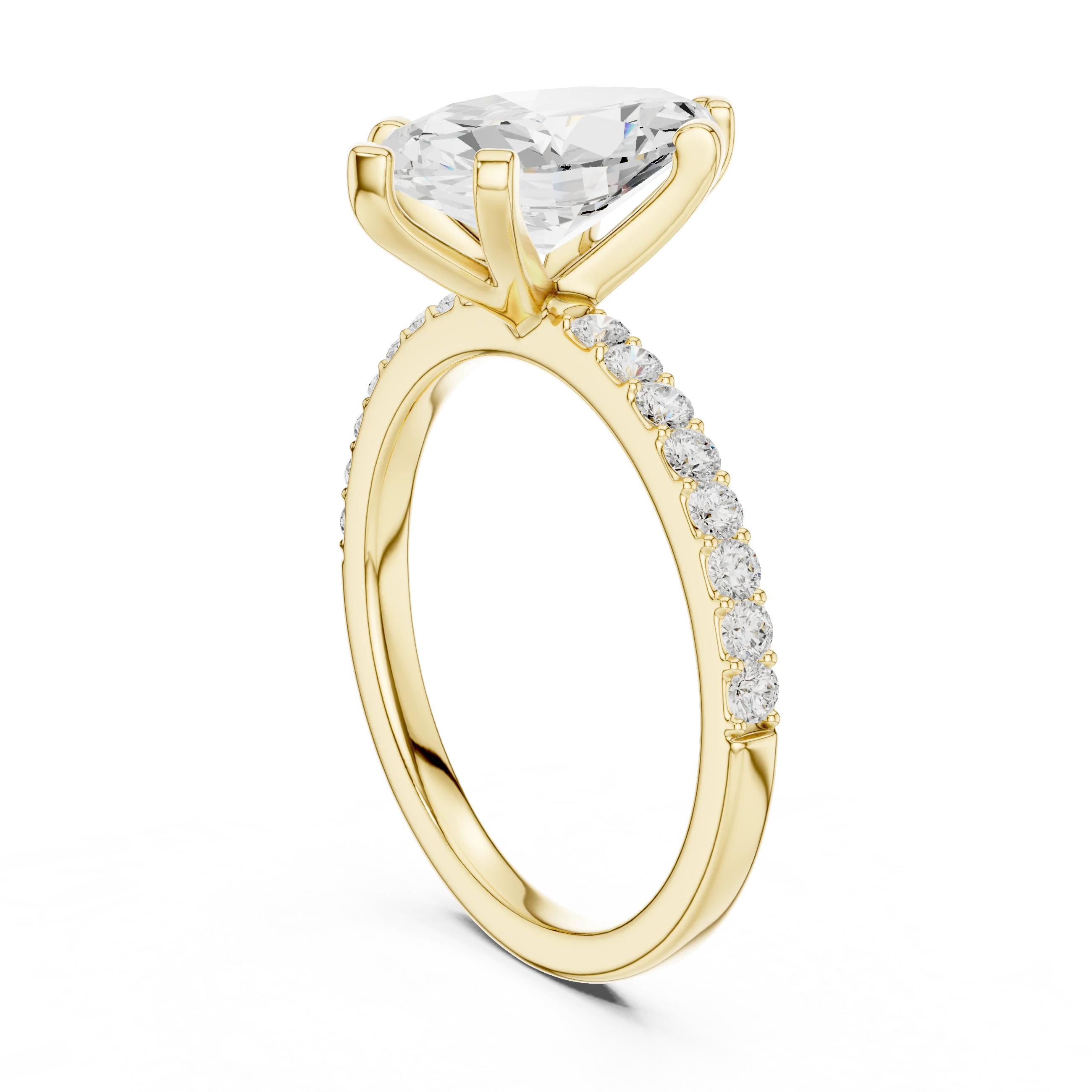 Marquise Cut Diamond Pave Band Solitaire Engagement Ring