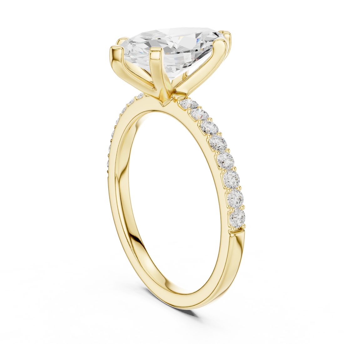 Marquise Cut Diamond Pave Band Solitaire Engagement Ring