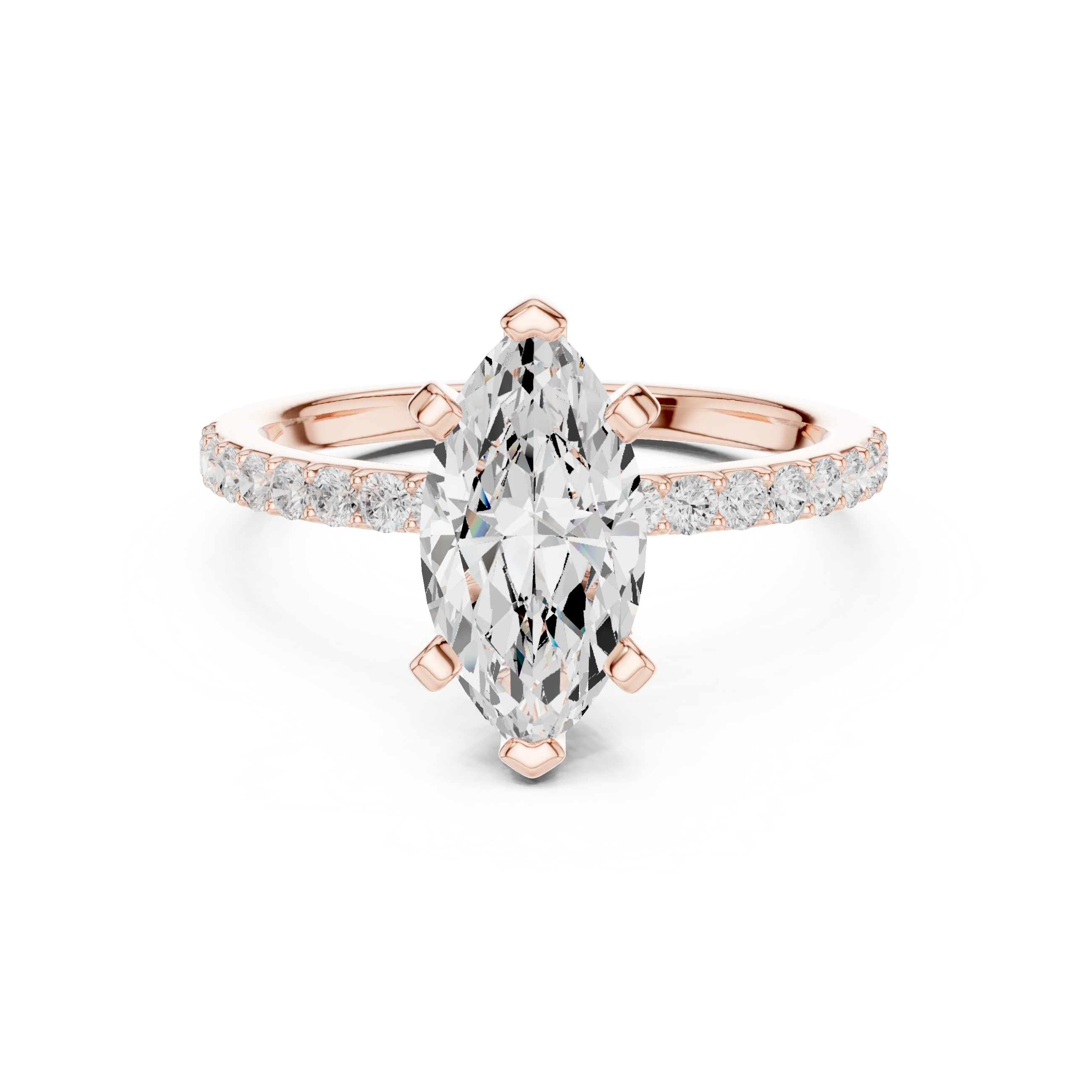 Marquise Cut Diamond Pave Band Solitaire Engagement Ring