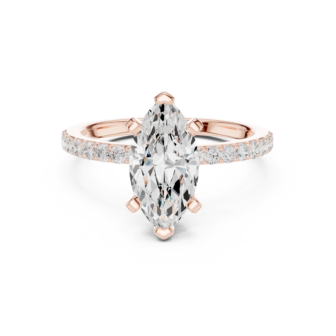 Marquise Cut Diamond Pave Band Solitaire Engagement Ring