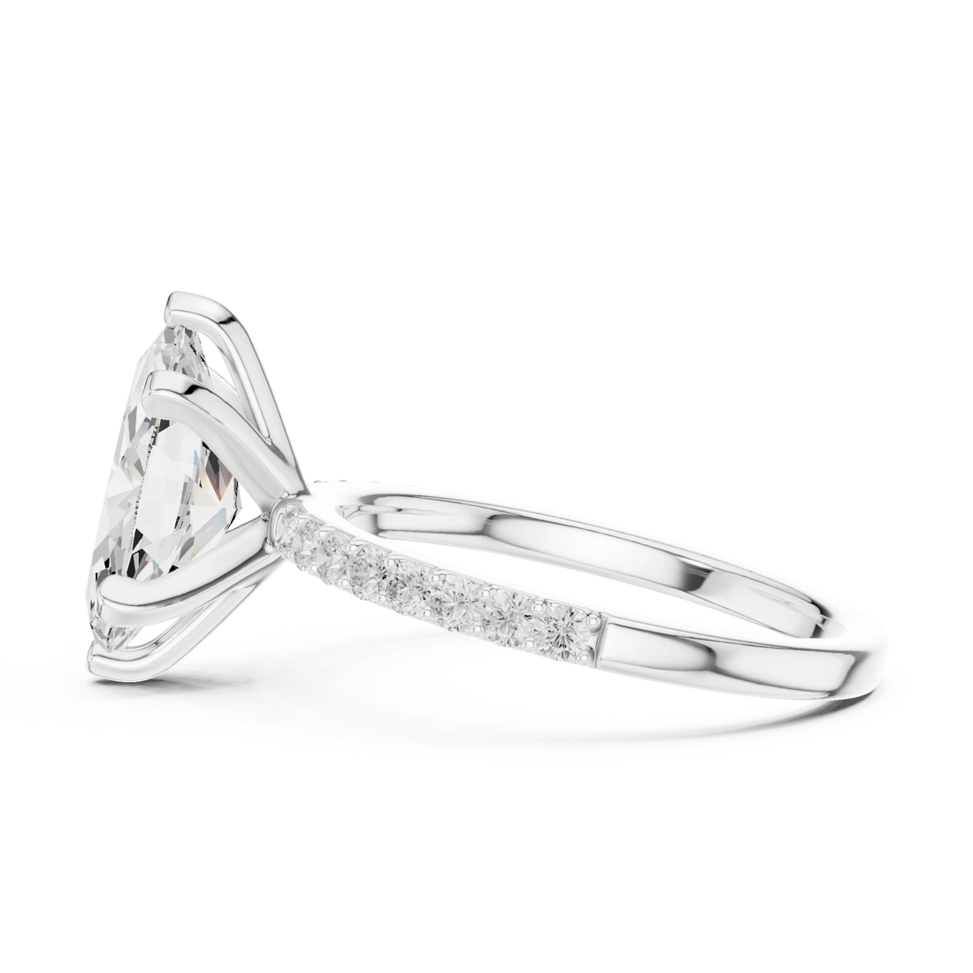 Marquise Cut Diamond Pave Band Solitaire Engagement Ring