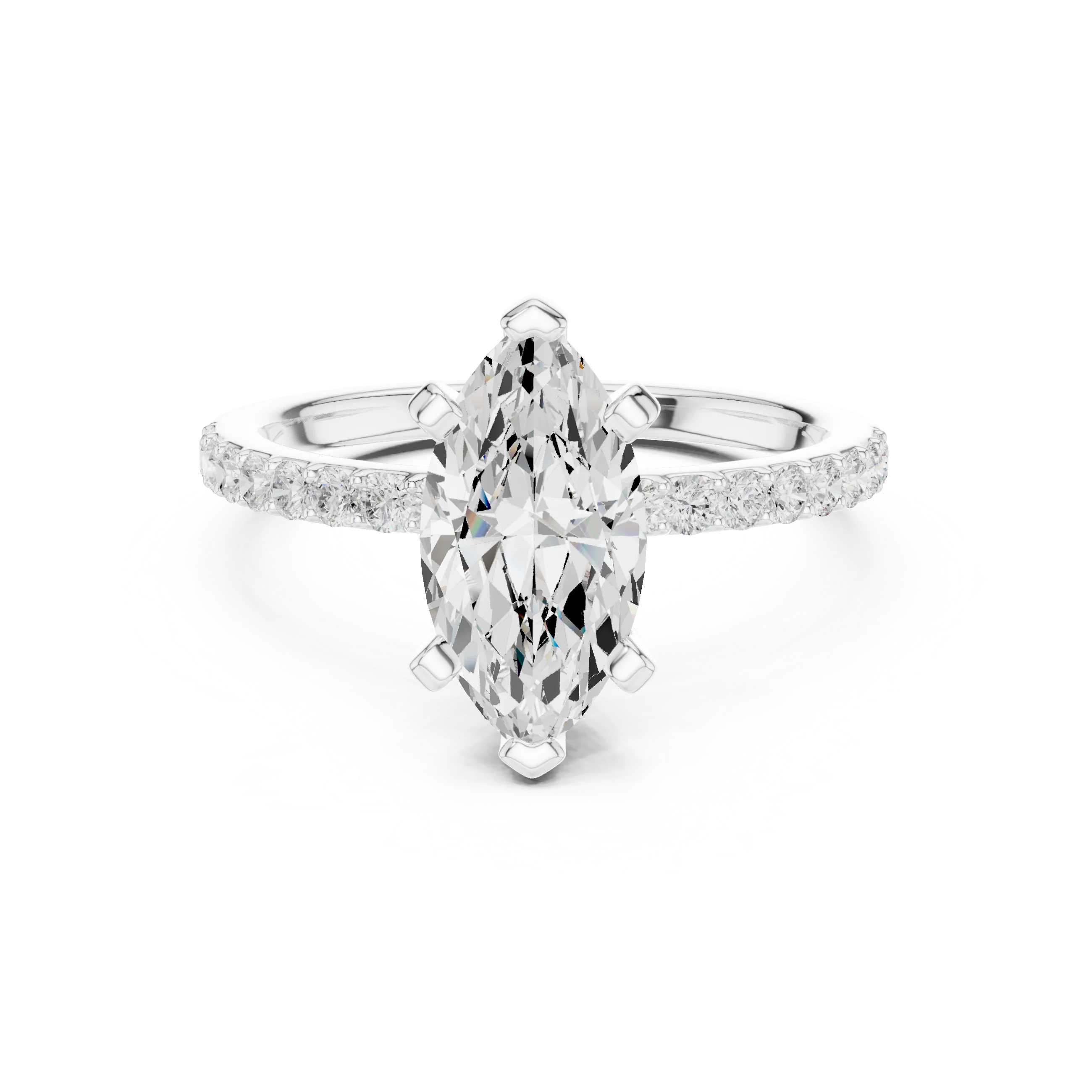 Marquise Cut Diamond Pave Band Solitaire Engagement Ring