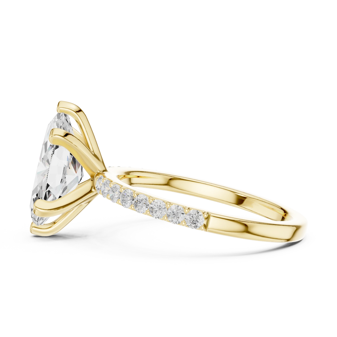 Marquise Cut Diamond Pave Band Solitaire Engagement Ring