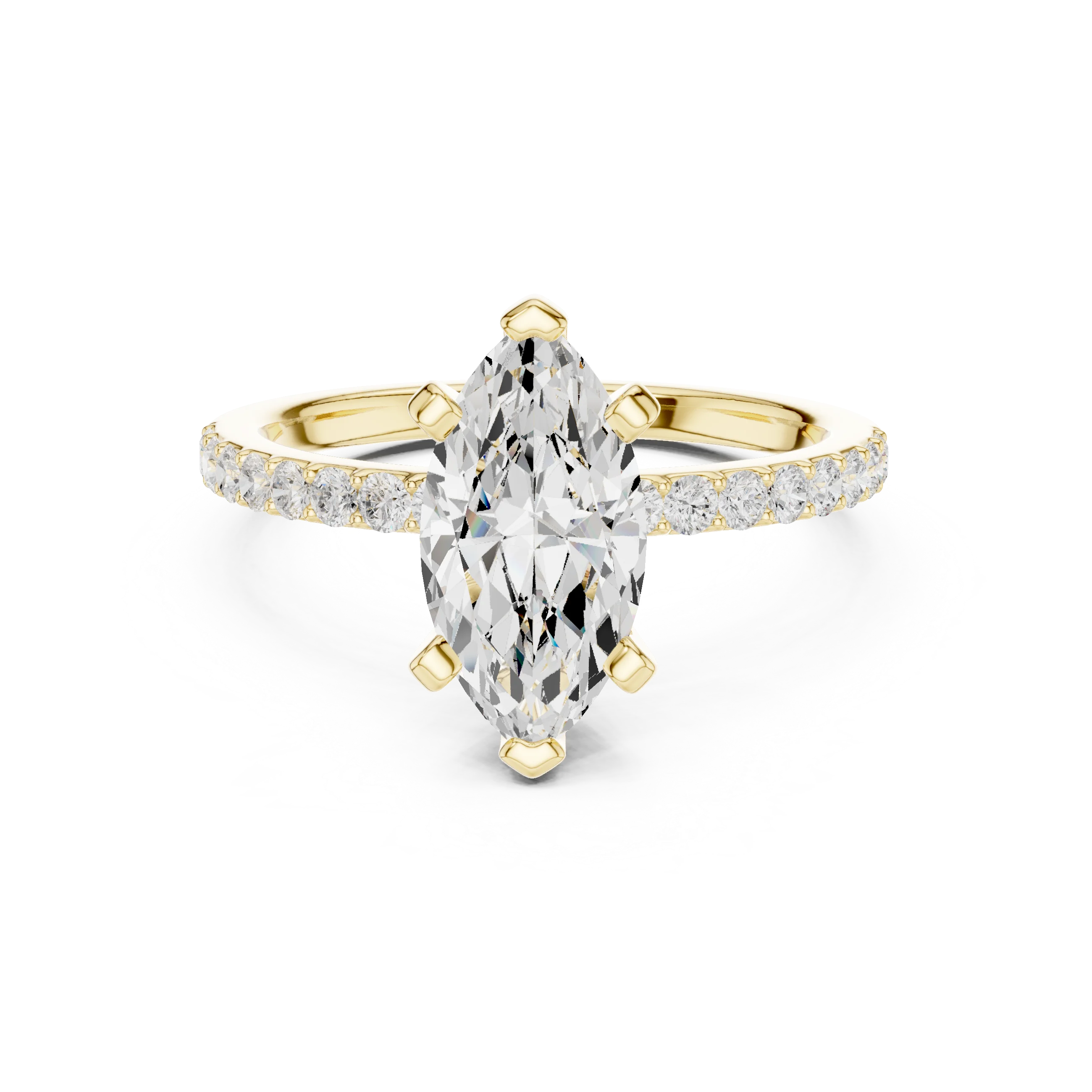 Marquise Cut Diamond Pave Band Solitaire Engagement Ring