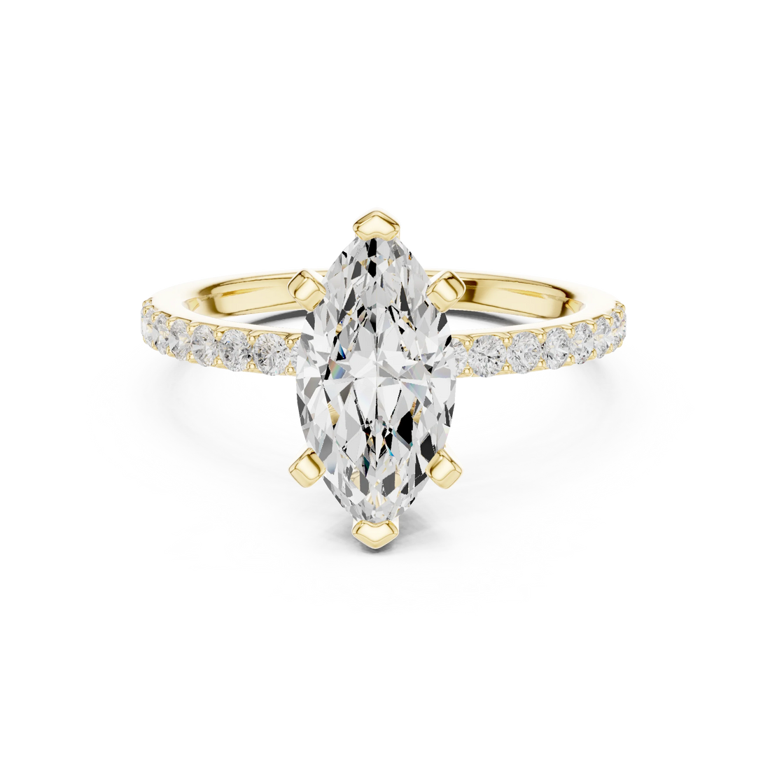 Marquise Cut Diamond Pave Band Solitaire Engagement Ring