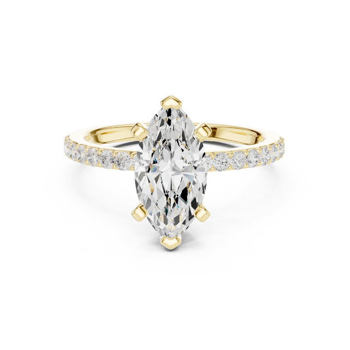 Marquise Cut Diamond Pave Band Solitaire Engagement Ring